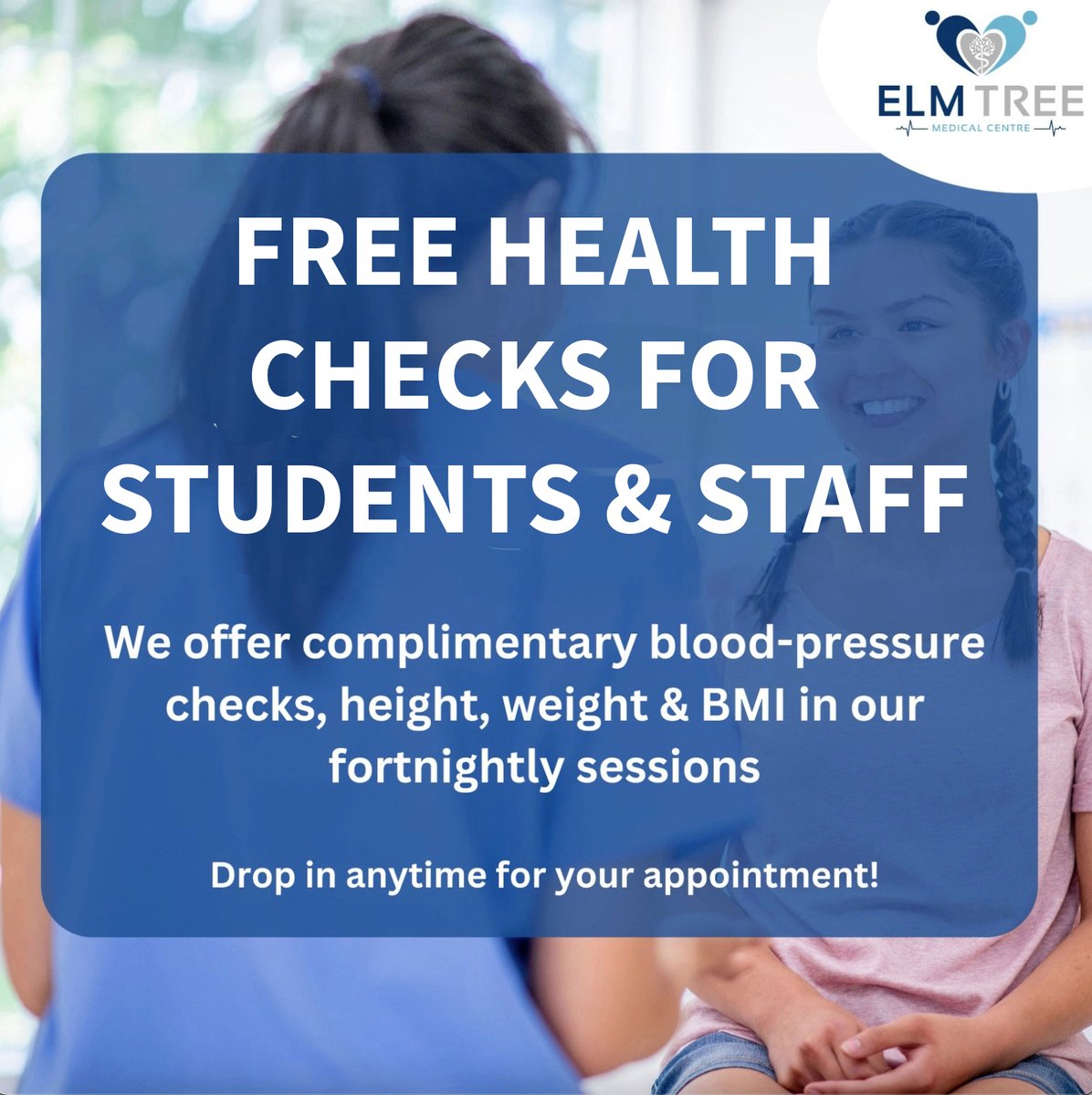 Teesside University Student Life (@teesstudentlife) on Twitter photo โผ Today
Drs drop-in with a GP from Elm Tree Medical Centre.
๐
Thur 13 Feb
โ 11:00-15:00
๐ SLB 2.30b
Info on how to register, when you should call your GP, blood pressure, height & weight checks.
All <a href="/TeessideUni/">Teesside University</a> students & staff are welcome.
tees.libcal.com/event/4306159 โผ Today
Drs drop-in with a GP from Elm Tree Medical Centre.
๐
Thur 13 Feb
โ 11:00-15:00
๐ SLB 2.30b
Info on how to register, when you should call your GP, blood pressure, height & weight checks.
All <a href="/TeessideUni/">Teesside University</a> students & staff are welcome.
tees.libcal.com/event/4306159