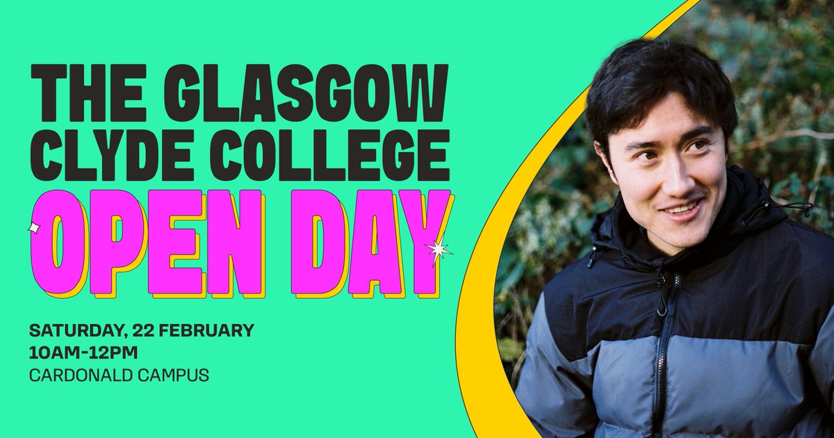 Start your next chapter with us at our Open Day on Saturday, 22 February, at Cardonald Campus, 10am - 12pm. It's ok if you don't know what you want to do, our friendly staff are ready to help answer your big and small questions.  Register now bit.ly/4hzpvn5 #OpenDay