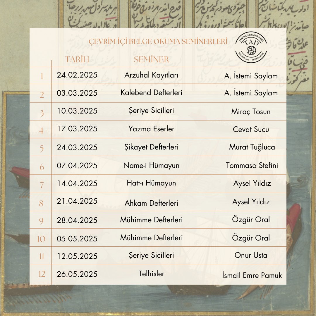 Tarihçiler Derneği farkıyla  belgelerinde uzman akademisyen hocalarımızdan Osmanlıca Belge Okuma Seminerleri’ne çevrimiçi ya da yüz yüze katılabilirsiniz.
Katılım ve tüm detaylar afişlerdedir.
Davetlisiniz 🍀