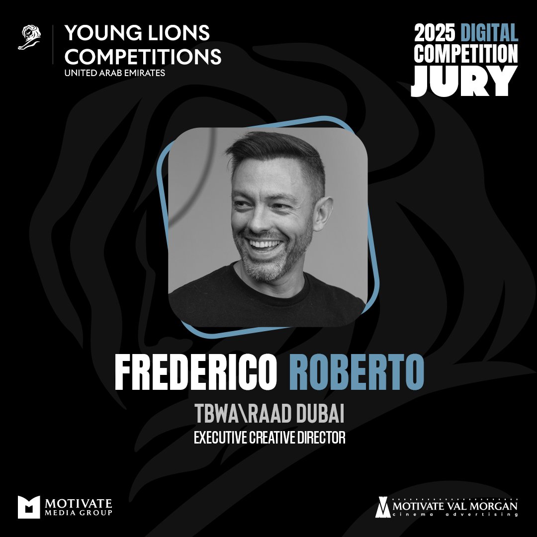 Our ECD, Frederico Roberto, will be judging the Digital category at the UAE Young Lions Competition 2025 that serves as a platform for the rising talents under 30, offering them the opportunity to represent TEAM UAE at the Cannes Lions International Festival of Creativity.