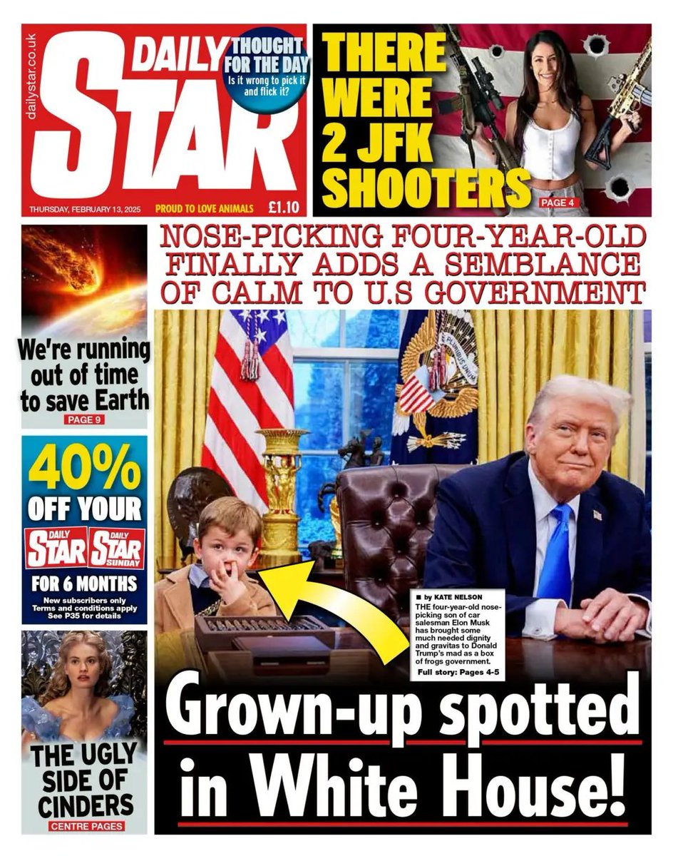It's quite something when the day's best headline is in the Daily Star...
