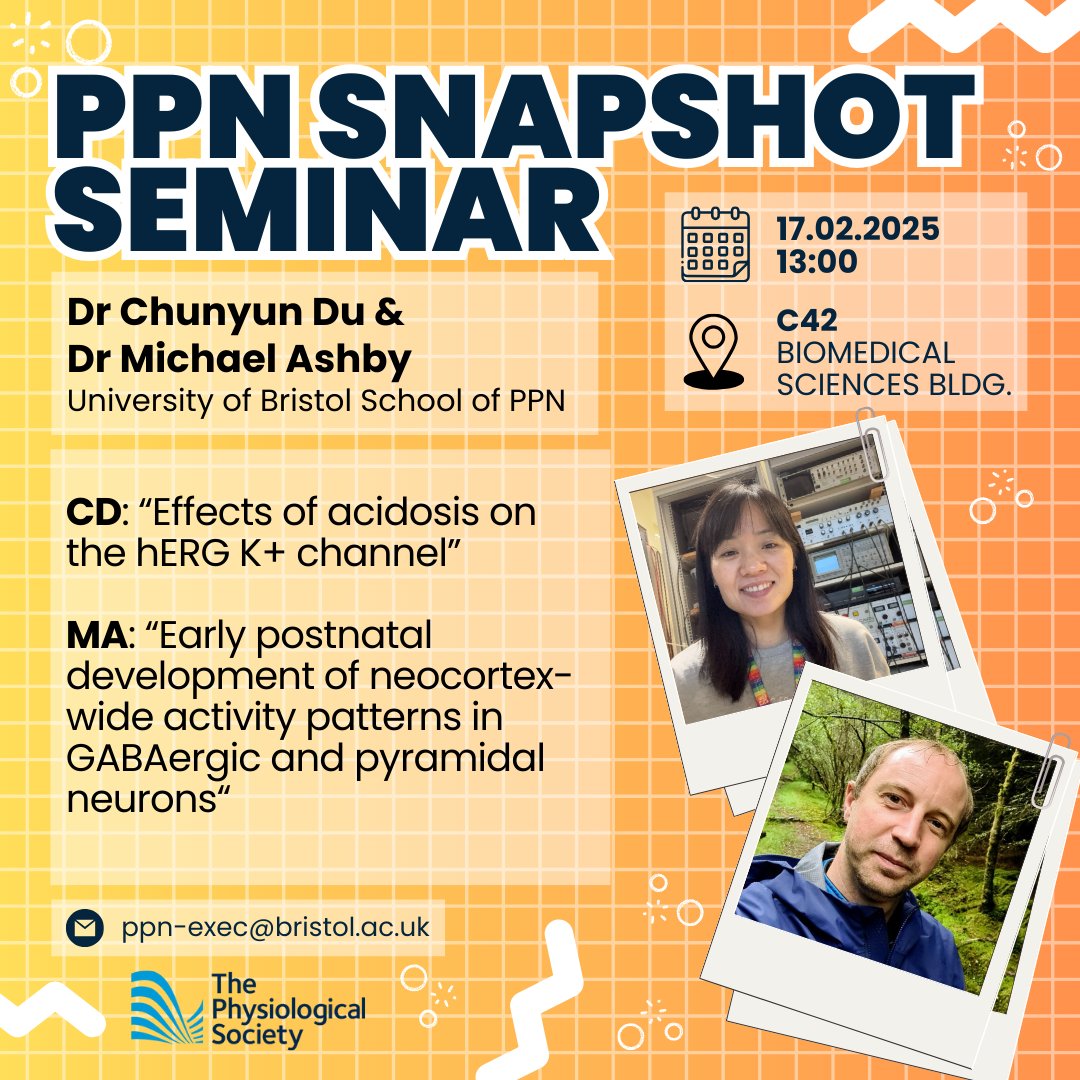 University of Bristol School of PPN (@uobppn) on Twitter photo ⚠️ Join us Monday 17th Feb at 1PM in C42 of BSB for Dr Chunyun Du and Dr Mike Ashby's (<a href="/ashbylab/">Mike Ashby</a>) Snapshot Seminars For more info:
<a href="/UoBPPN/">University of Bristol School of PPN</a> <a href="/RobinCorey1/">Robin Corey @robincorey.bsky.social</a>
Snapshot seminars are generously sponsored by The Physiological Society (<a href="/ThePhySoc/">The Physiological Society</a>)
#UoBPPN #PPNSnaps ⚠️ Join us Monday 17th Feb at 1PM in C42 of BSB for Dr Chunyun Du and Dr Mike Ashby's (<a href="/ashbylab/">Mike Ashby</a>) Snapshot Seminars For more info:
<a href="/UoBPPN/">University of Bristol School of PPN</a> <a href="/RobinCorey1/">Robin Corey @robincorey.bsky.social</a>
Snapshot seminars are generously sponsored by The Physiological Society (<a href="/ThePhySoc/">The Physiological Society</a>)
#UoBPPN #PPNSnaps