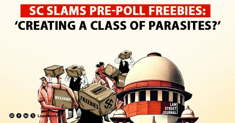 LawstreetJ's tweet photo. SC questions pre-poll freebies, warning they may create a “class of parasites” unwilling to work. Court seeks Centre’s update on urban poverty alleviation.
@jhanaktweets @MLJ_GoI #SupremeCourt #ElectionFreebies #WelfareVsWork #EconomicPolicy
Read full article here