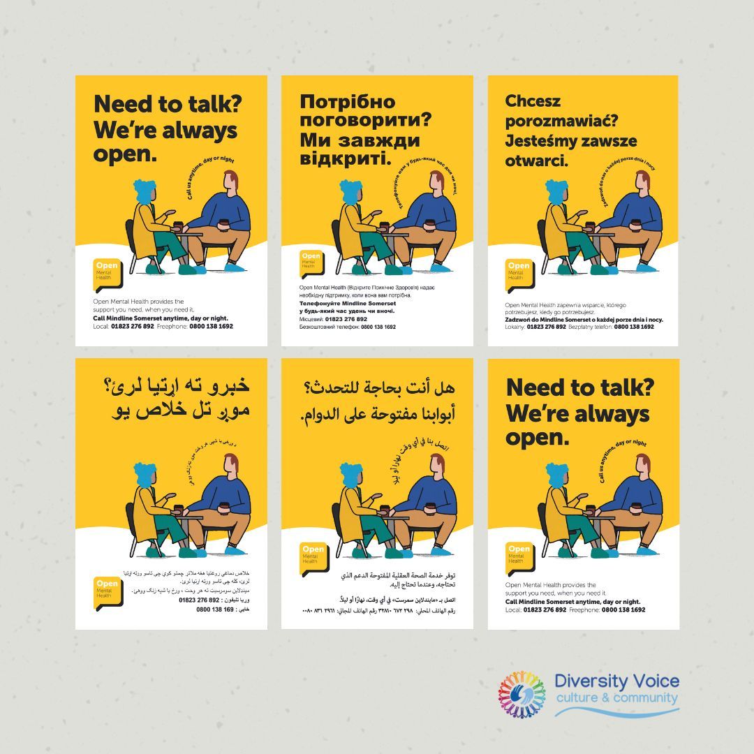 Open Mental Health (@openmentalhlth) on Twitter photo With our partner <a href="/diversity_voice/">Diversity Voice</a>, we've created translations of our leaflet in Polish, Ukrainian, Pashto, and Arabic. We have made them available to ensure wider mental health care accessibility.
Visit this link to access: bit.ly/omh-translatio…
#somerset #mentalhealth With our partner <a href="/diversity_voice/">Diversity Voice</a>, we've created translations of our leaflet in Polish, Ukrainian, Pashto, and Arabic. We have made them available to ensure wider mental health care accessibility.
Visit this link to access: bit.ly/omh-translatio…
#somerset #mentalhealth