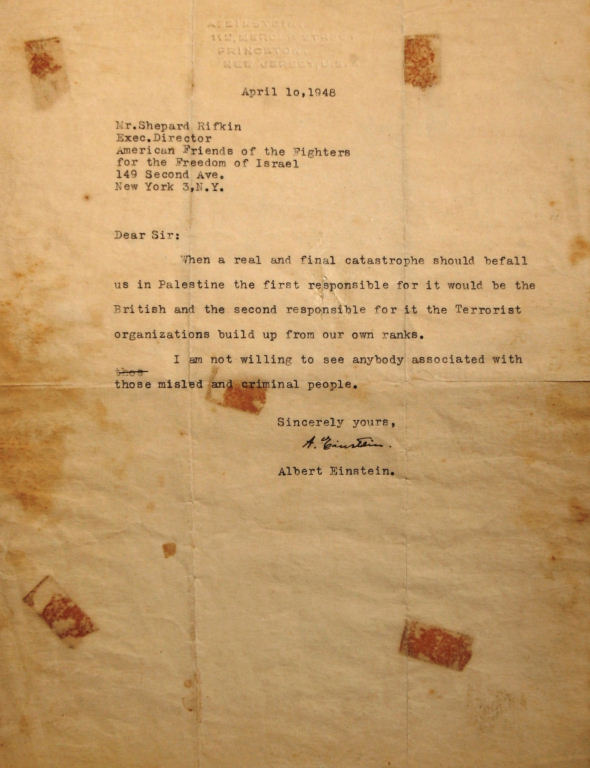 Einstein tried to warn the world about Zionism and Jewish terrorism, in April, 1948.