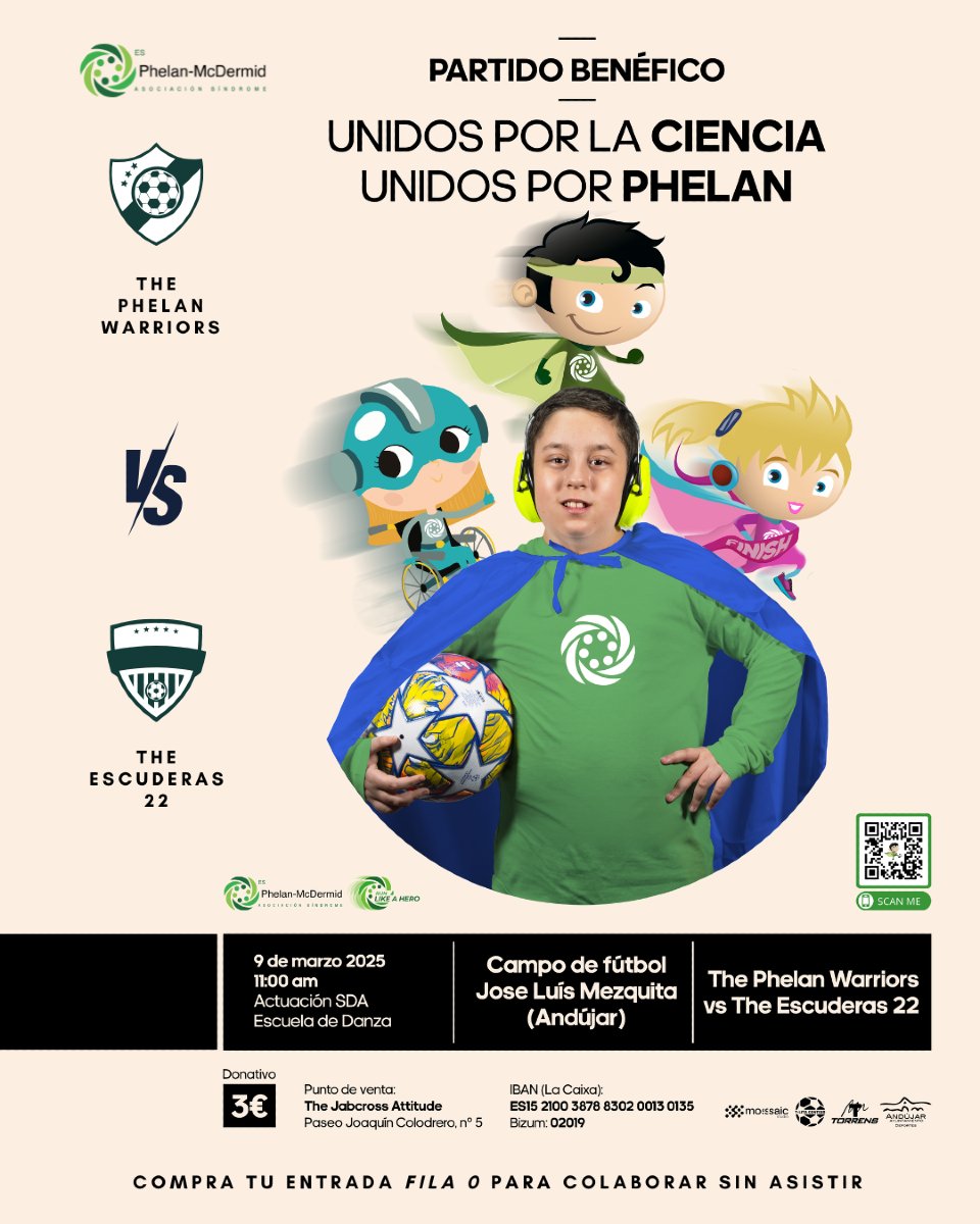 𝐄𝐋 𝟗 𝐃𝐄 𝐌𝐀𝐑𝐙𝐎 𝐓𝐈𝐄𝐍𝐄𝐒 𝐔𝐍𝐀 𝐂𝐈𝐓𝐀 𝐂𝐎𝐍 𝐄𝐋 𝐅𝐔́𝐓𝐁𝐎𝐋 𝐒𝐎𝐋𝐈𝐃𝐀𝐑𝐈𝐎 ⚽

❇️ Compra tu entrada para el encuentro entre The Phelan Warriors y The Escuderas 22 y apoya la investigación del síndrome de Phelan-McDermid.

🎟️ENTRADAS: runlikeahero.com/event/partido-…