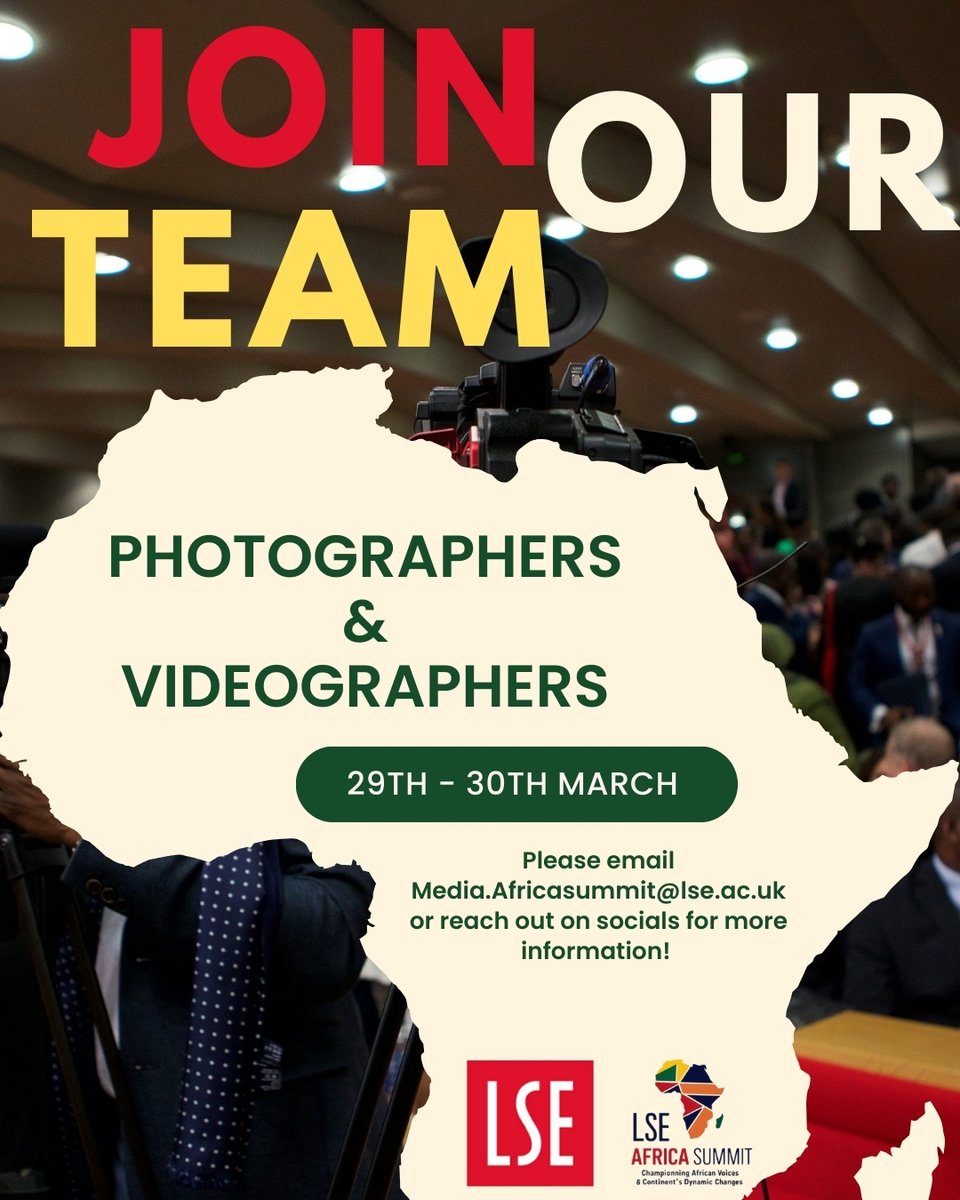 LSE Africa Summit (@lseafricasummit) on Twitter photo 📢 Calling all photographers & videographers! 📢
🎥📸 If you have the skills and a strong portfolio, send it to media.africasummit@lse.ac.uk and be part of an exciting journey in shaping Africa’s narratives!
#LSEAfricaSummit #Photography #Videography #AfricaInFocus 📢 Calling all photographers & videographers! 📢
🎥📸 If you have the skills and a strong portfolio, send it to media.africasummit@lse.ac.uk and be part of an exciting journey in shaping Africa’s narratives!
#LSEAfricaSummit #Photography #Videography #AfricaInFocus