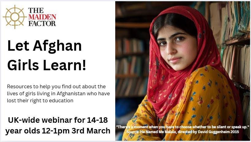 #LetAfghanGirlsLearn! Join speakers from Afghanistan &amp; UK for an opportunity to share the experiences of Afghan girls, their fight for education and what pupils in the UK can do to support them. Webinar on 3rd March, for 14-18 year olds (UK). Register! expressyourselfne.com/afghan-girls/