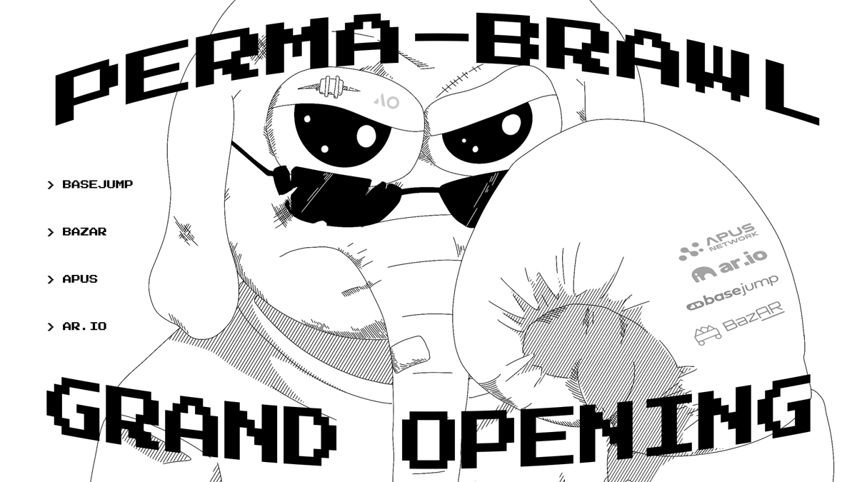 aoTheComputer's tweet image. TODAY: The PermaBrawl is ON! @apus_network, @ar_io_network, @basejumpxyz &amp;amp; @OurBazAR are battling for 3,412 $AO to share with their communities. Tackle their challenges for a piece of the prize. Fight starts today at noon ET and runs until March 6th at Noon ET. Full details here:…