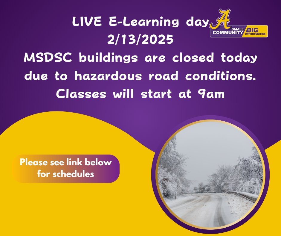 LIVE E-Learning Day.  AMS and AHS Schedule  - Elementary Schedule