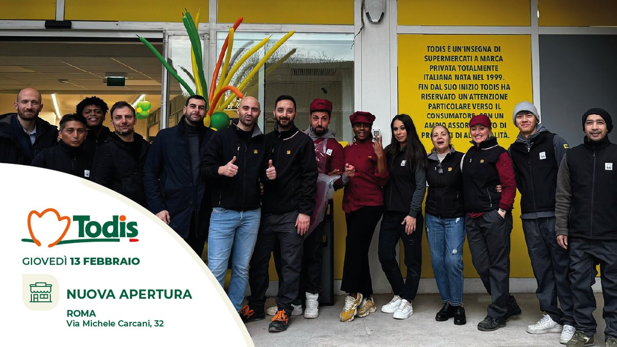Oggi, 13 Febbraio, abbiamo aperto le porte di un nuovo punto vendita in Via Michele Carcani a Roma 🎉

Un grazie a tutti coloro che ci sostengono e auguriamo un grandissimo in bocca al lupo a tutto il team!

#OrgoglioTodis #NuoveAperture
