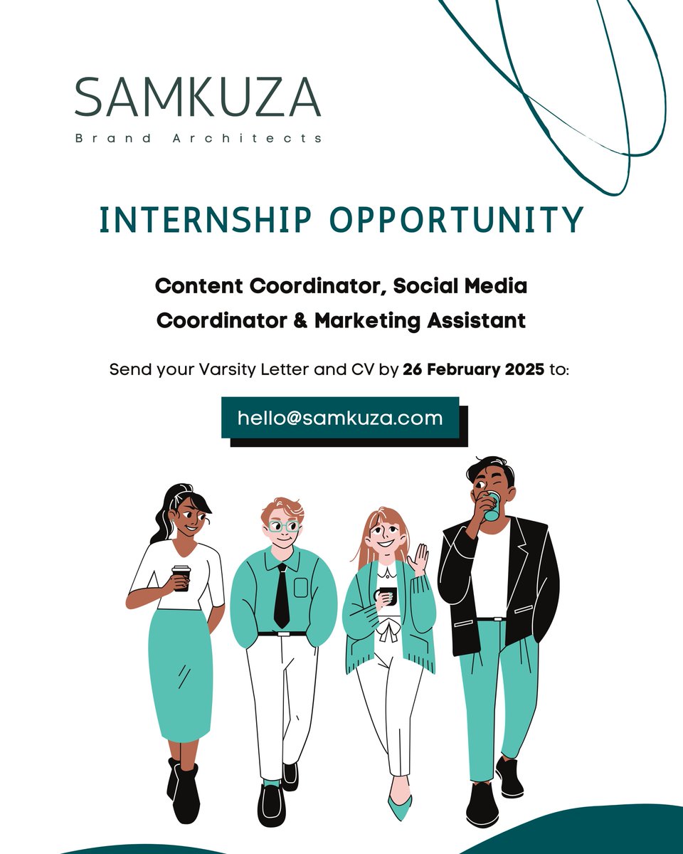SamkuzaBrand_A's tweet photo. Internship Opportunity Alert! 

Are you a passionate student looking for hands-on experience? We’re offering exciting internship opportunities to help you grow and gain real-world skills!

Don’t miss out on this chance to kick-start your career! Deadline: 26 February 2025⏳ https://t.co/JqfxEPT8YD