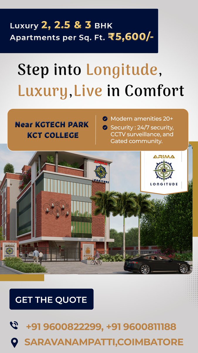 Arima Longitude located @ Saravanampatti!

📞Call us to book a site visit @ +91 9600811188, 
+91 9600822299

Visit our website for more information - arimadevelopers.com🌐