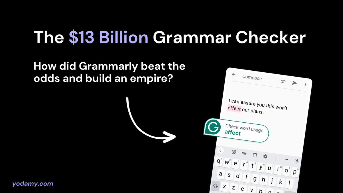 heyalper's tweet image. Why would anyone pay for a spell check?

This is what everyone said in the beginning. 

But Grammarly beat the odds and built a $13 billion empire. 

Here’s the story:

1. They started with students. Yes, students.

Most startups target businesses first. 

Grammarly did the…