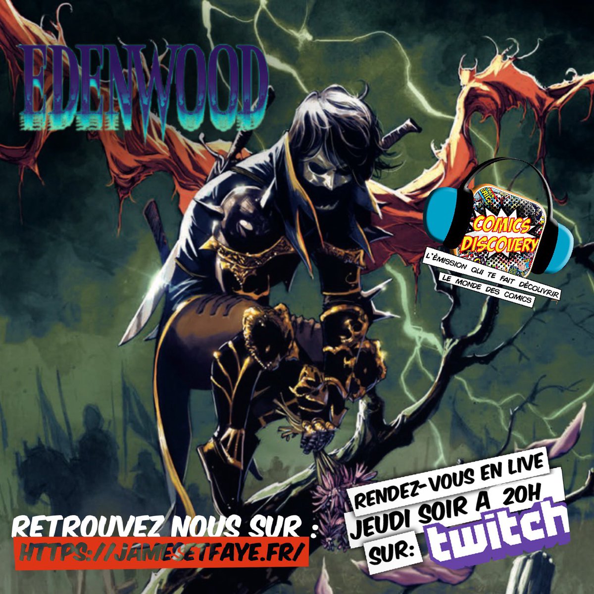 🔥 Ce soir à 20h : un nouvel épisode de ComicsDiscovery ! 🔥

On plonge dans Edenwood de Tony S. Daniel, publié chez @DelcourtBD Une BD sombre et intense où un ado se retrouve embarqué dans une guerre entre sorcières et démons.

📅 RDV à 20h en live sur twitch.tv/jamesetfaye