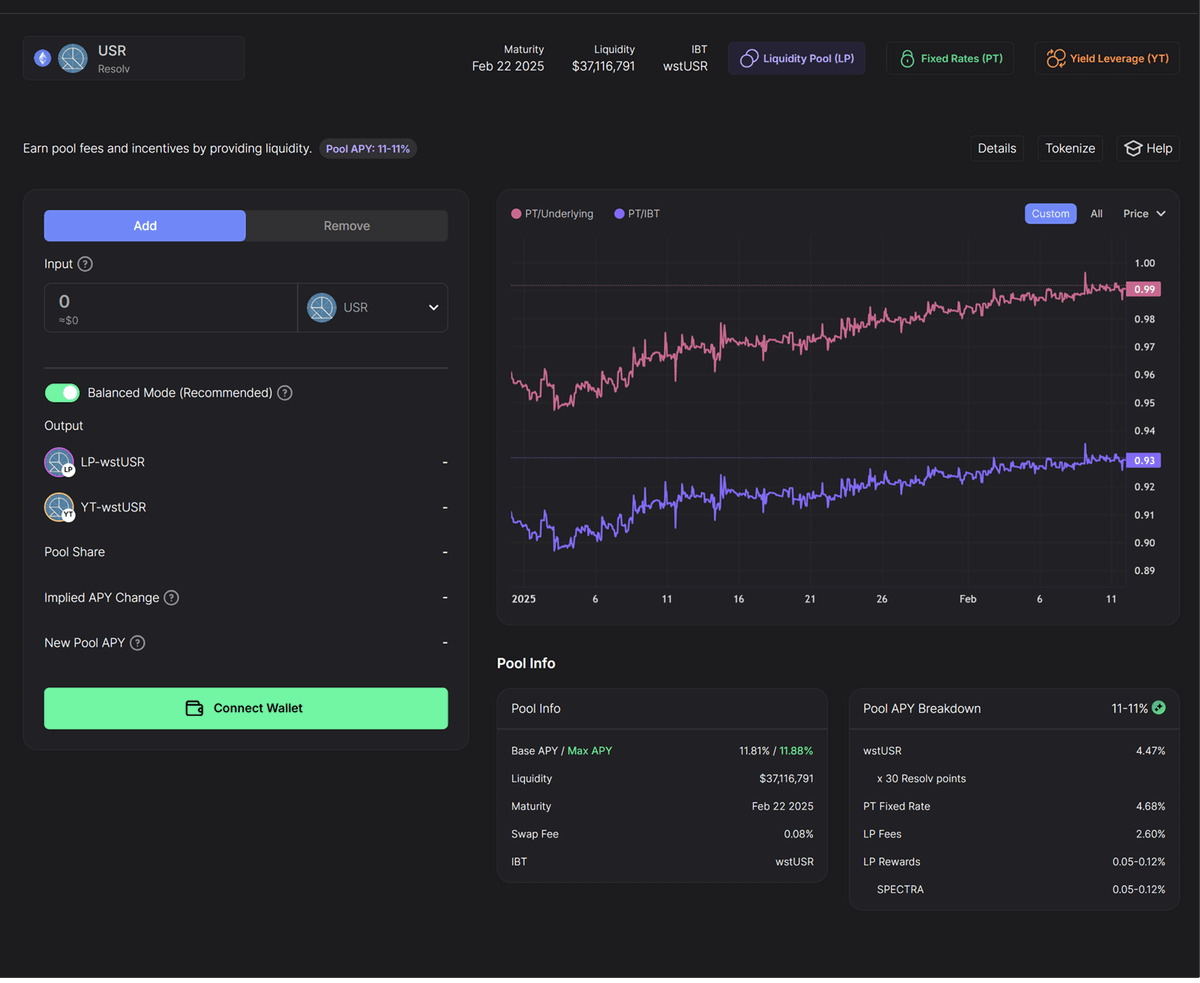price charts for Principal Tokens (PT) vs. underlying and Interest-Bearing Tokens (IBT) are live in the <a href="/spectra_finance/">Spectra</a> app 🫡

this makes it easier for traders to identify opportunities when a PT appears undervalued, and for LPs to track their positions.