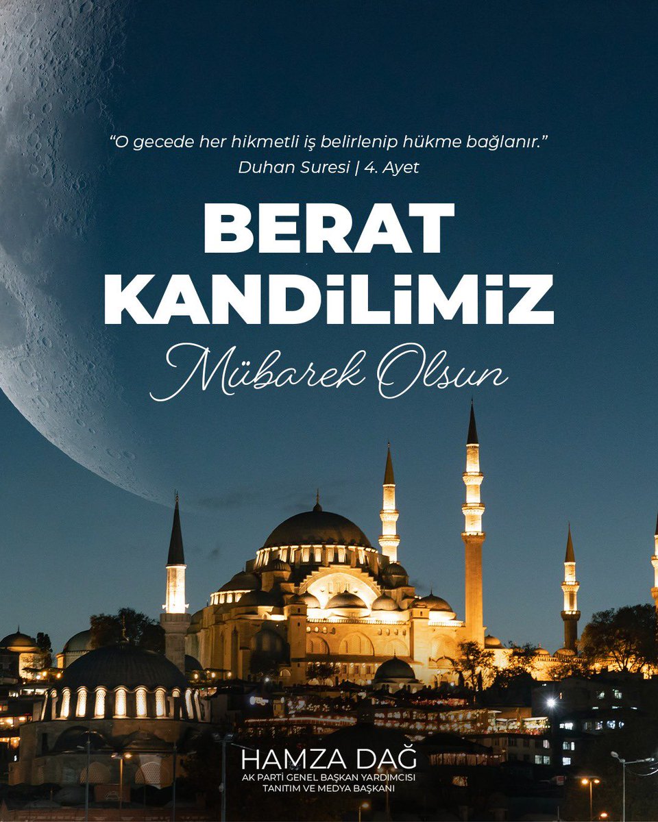 avhamzadag's tweet photo. Mağfiretin müjdelendiği, Ramazan ayının habercisi olan Berat Kandili’nin, hepimiz için manevi yenilenmeye vesile olmasını diliyorum. 

Bu mübarek gecede, dualarımızın kabul olmasını, ülkemize huzur, milletimize birlik ve bereket getirmesini niyaz ediyorum. Kandilimiz mübarek olsun.