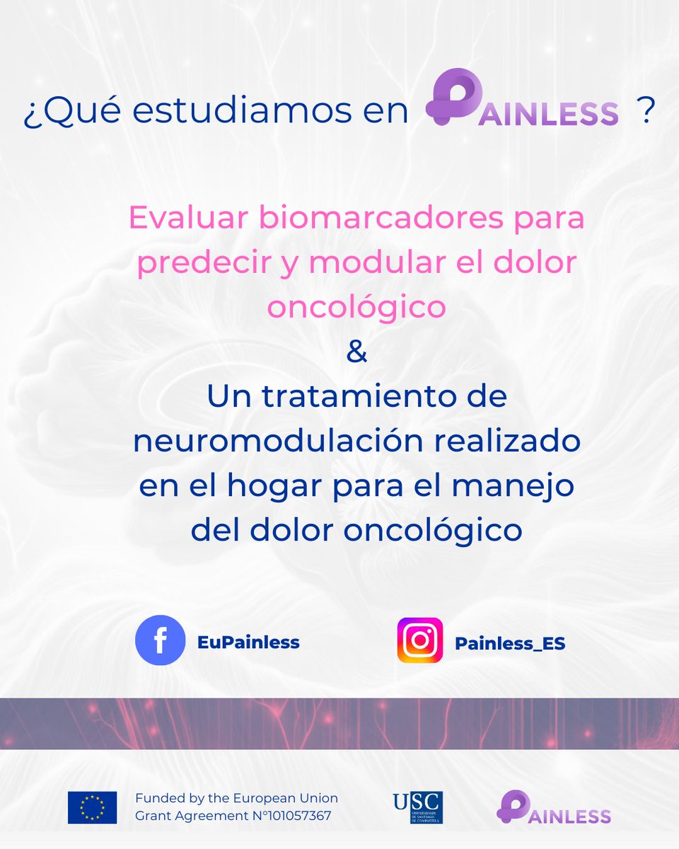 ContraCancerAC's tweet photo. Colaboramos cunha investigación internacional da ECL sobre a dor oncolóxica, informando á poboación da posibilidade de participar.

@EuPainless, coordinado pola @UniversidadeUSC , estuda a neuromodulación para aliviar a dor e mellorar a calidade de vida dos pacientes.

Contácta! https://t.co/0fuRokwWGO