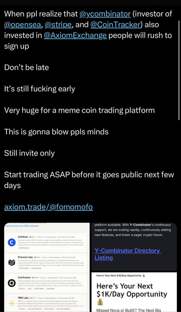 Potential big Airdrop with
<a href="/AxiomExchange/">Axiom</a>
Still very very early.  Also very good platform.  Know reputable ppl using.  Big investors in it.   If your trading with $Sol, you might as well trade on Axiom.   Below is my referral link, up to you whether you wanna use it or not.