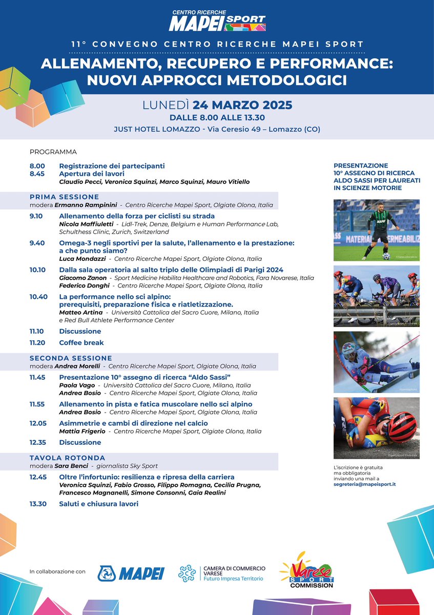 MapeiSport (@mapeisport) on Twitter photo Ecco i relatori che vi aspettano il 24 marzo 2025 all'11° Convegno del Centro Ricerche #MapeiSport 🤩
Per assicurarvi un posto in sala (l'iscrizione è gratuita ma obbligatoria) scrivete il vostro nome a segreteria@mapeisport.it 📧
#WEare4YOU #sport #scienzemotorie #sportscience Ecco i relatori che vi aspettano il 24 marzo 2025 all'11° Convegno del Centro Ricerche #MapeiSport 🤩
Per assicurarvi un posto in sala (l'iscrizione è gratuita ma obbligatoria) scrivete il vostro nome a segreteria@mapeisport.it 📧
#WEare4YOU #sport #scienzemotorie #sportscience