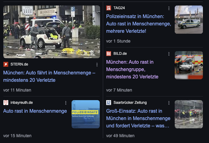 AfD's tweet photo. Mediale Gleichschaltung: "Auto rast in Menschenmenge". Es war nicht das Auto, das  entschied, in eine Verdi-Demo in München zu fahren, sondern ein Afghane, der mutmaßlich gezielt Kinder, Frauen &amp; Männer überfuhr. Unsere Gedanken sind bei den Verletzten &amp; Angehörigen. https://t.co/ht9vgbAr5K
