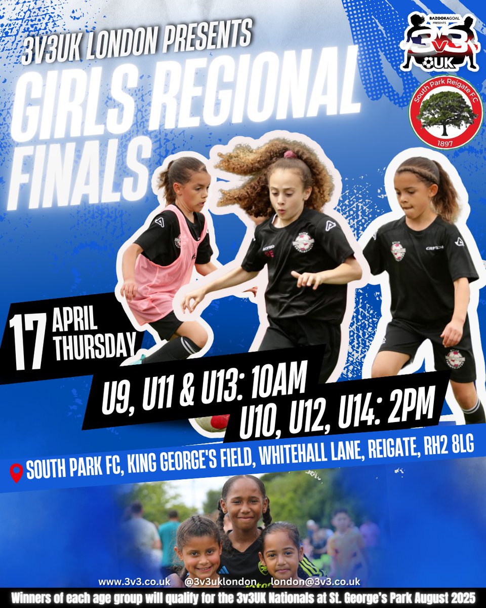 David Gill (@davey_g85) on Twitter photo BIG NEWS❗️❗️
Our first ever 3v3 GIRLS ONLY Regional Qualifier. <a href="/3v3UKLondon/">3v3UKLondon</a> <a href="/3v3Uk/">3v3UK</a> <a href="/South_ParkFC/">South Park Reigate FC</a>
Winners of each age group will get a chance to play in a GIRLS ONLY National Final @ St George's Park.🦁🦁🦁🏴
Visit the link below to book🔗
form.jotform.com/3v3UK/3v3uk-lo… BIG NEWS❗️❗️
Our first ever 3v3 GIRLS ONLY Regional Qualifier. <a href="/3v3UKLondon/">3v3UKLondon</a> <a href="/3v3Uk/">3v3UK</a> <a href="/South_ParkFC/">South Park Reigate FC</a>
Winners of each age group will get a chance to play in a GIRLS ONLY National Final @ St George's Park.🦁🦁🦁🏴
Visit the link below to book🔗
form.jotform.com/3v3UK/3v3uk-lo…
