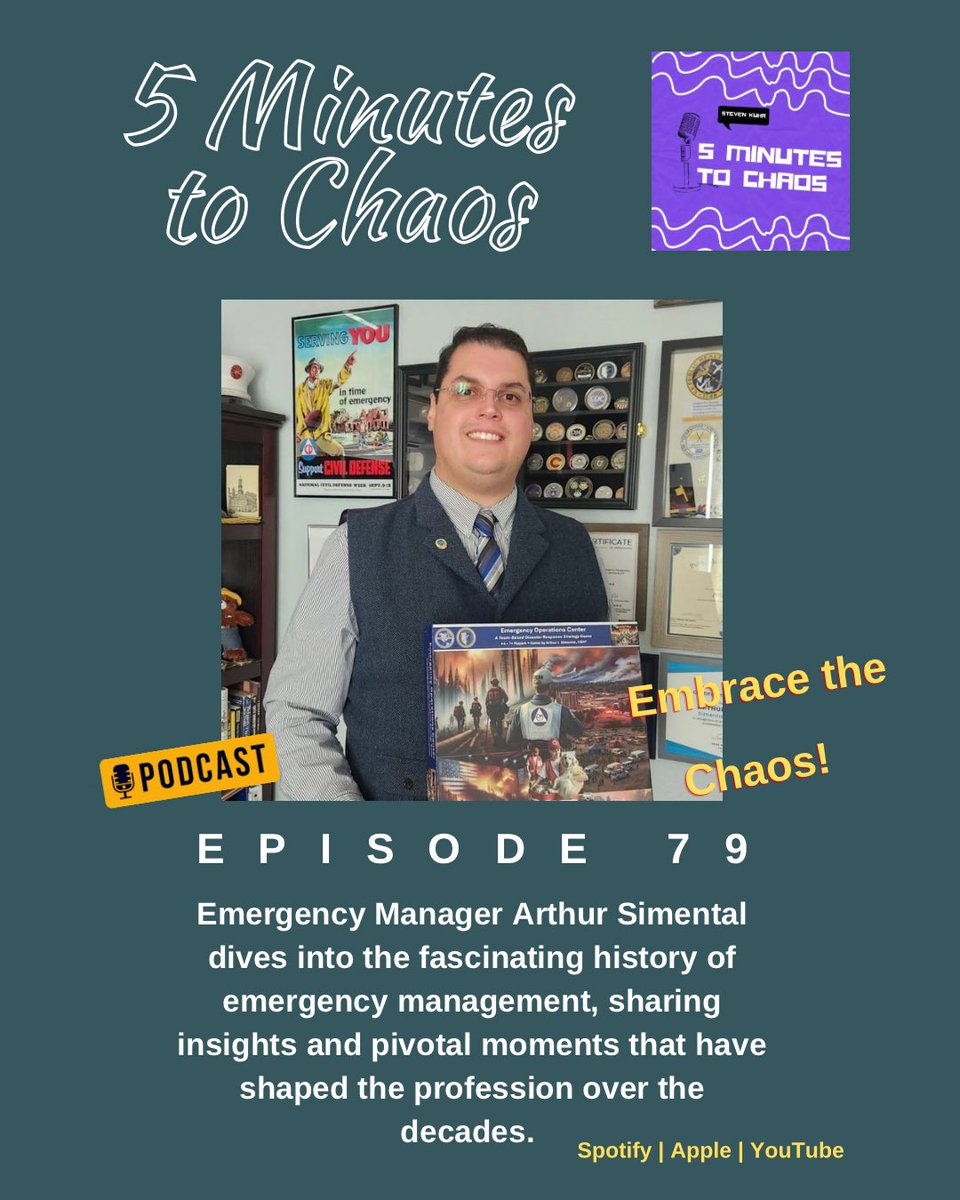 🌪️🚨 iOn Episode 79 of 5 Minutes to Chaos - A Podcast.  Arthur Simental discusses the fascinating history of Emergency Management, sharing insights and pivotal moments that have shaped the profession over time. 

🎧 Spotify ~ Apple ~ YouTube 

#EmergencyManagement #emgtwitter