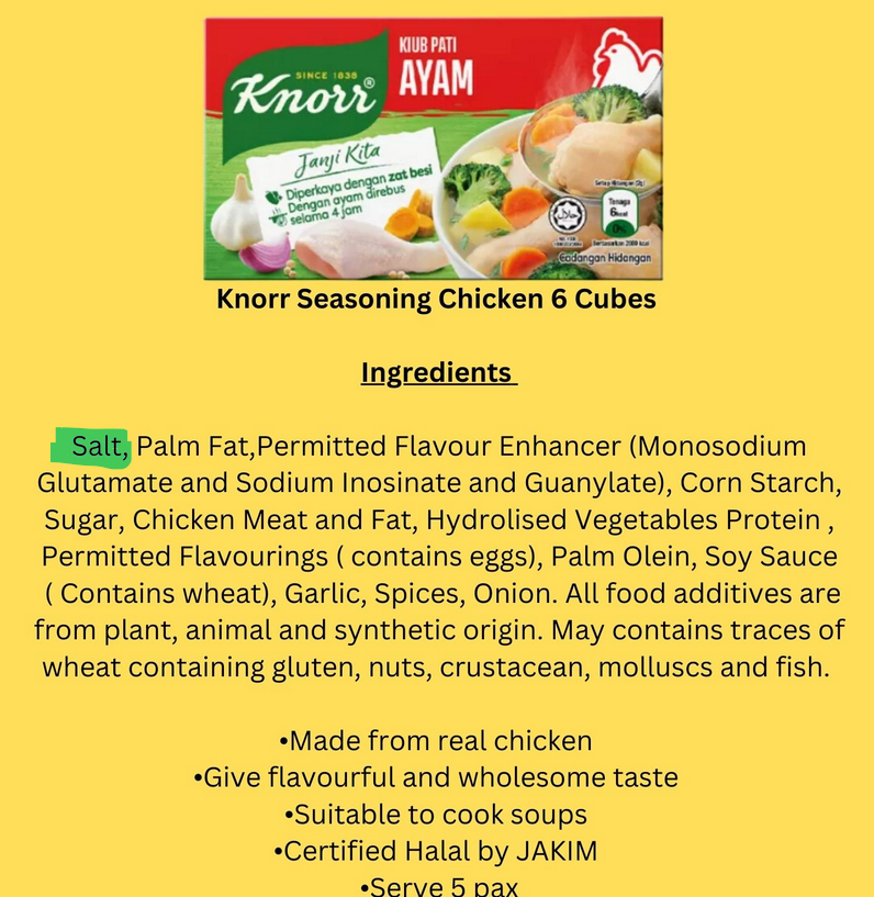 fdajesfry's tweet photo. Scam Industri Makanan: Kiub/Serbuk Pati Ayam
(ada link affiliate)

Sebenarnya dari haritu aku gatal nak tulis pasal ni. Korang tau kiub/serbuk malah cecair pati ayam yang dekat supermarket tu tak ada atau barely ada pati ayam?

Apa bahan utama dalam serbuk/kiub pati ayam? Garam. https://t.co/3VjIWJki0M