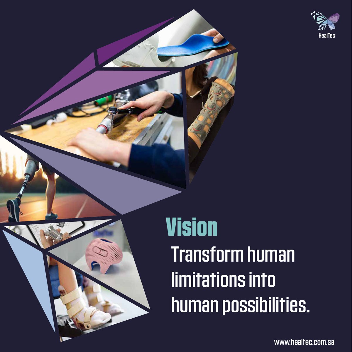 رؤيتنا:
نطلق العنان للإمكانيات البشرية

#healtech #saudiarabia #factory #orthotics #prothesis #أطراف_صناعية #جبائر #هيل_تيك #السعودية #healtec #saudimade #ksa #vision2030 #orthotic