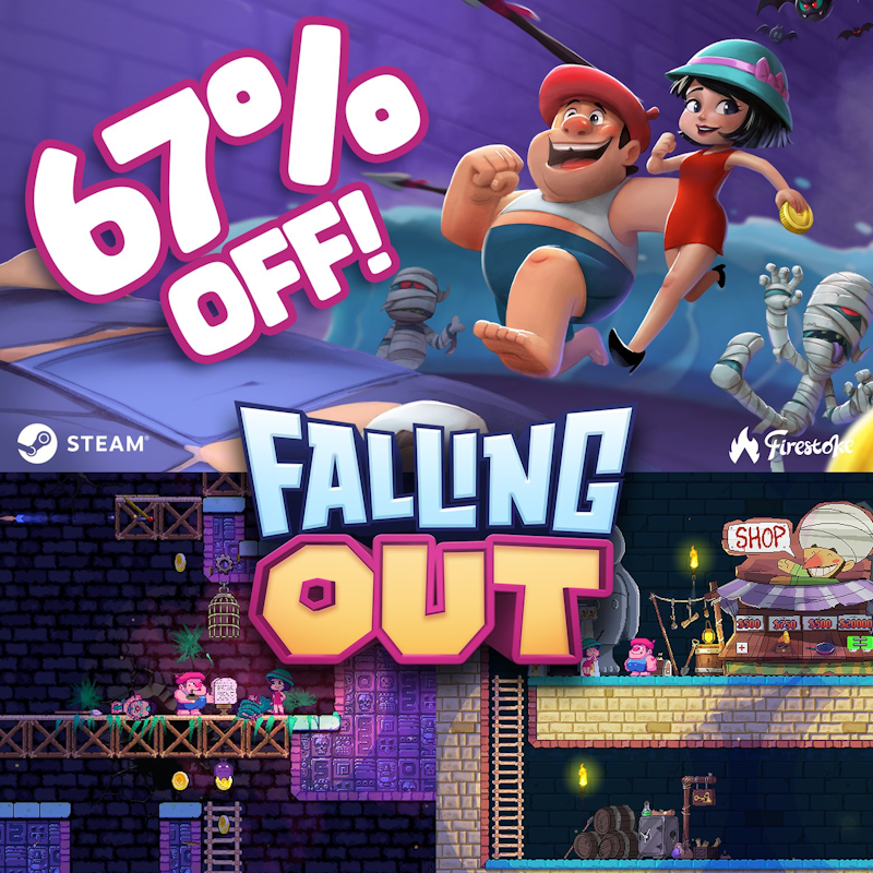 FallingOutGame's tweet photo. Love a bit of action in the living room? Love a bit of action on the bus? Wherever you are #FallingOut is now updated for #SteamDeck! It's also on sale in the #Steam #couchcoop sale with a whooping 67% off!! Grab a copy now!