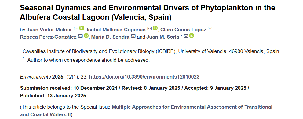 New article: "Seasonal Dynamics and Environmental Drivers of Phytoplankton in the Albufera Coastal Lagoon (Valencia, Spain)" in <a href="/Environ_MDPI/">Environments MDPI</a>  mdpi.com/3131782 

#albufera #freshwaterecology #wetlands #eutrophication #microalgae #bioindicators #mdpienvironments