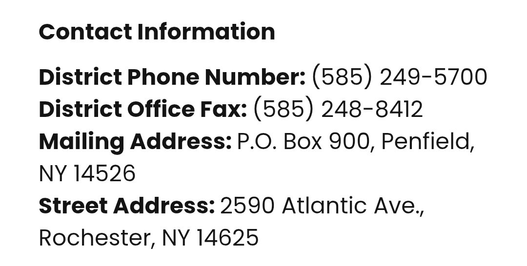 <a href="/libsoftiktok/">Libs of TikTok</a> Here is the contact information for the Penfield Central school district if any concerned parents want to speak out against the LGBTQ porn in their children's school.