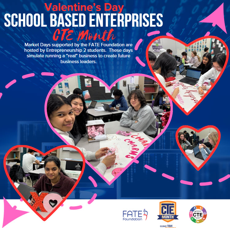 Please support E-ship 2 students Valentine’s Day product sales in the cafeteria during all lunches on February 13 &amp; 14!  Sales are cash only. #MarketingEd #FCPS #CTE #CTEMonth