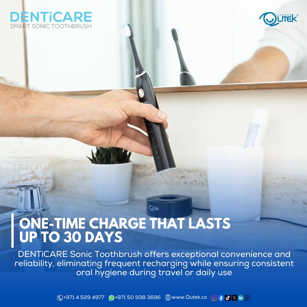 QutekME's tweet photo. The DENTiCARE Sonic Toothbrush stands out for its remarkable convenience, featuring a long-lasting battery that eliminates the need for frequent recharging, perfect for both daily use and travel.

Call 04 529 4977 or WhatsApp us at 050 938 3696 to ORDER

#ExperienceQutek #Health https://t.co/6egLB2X7Qa