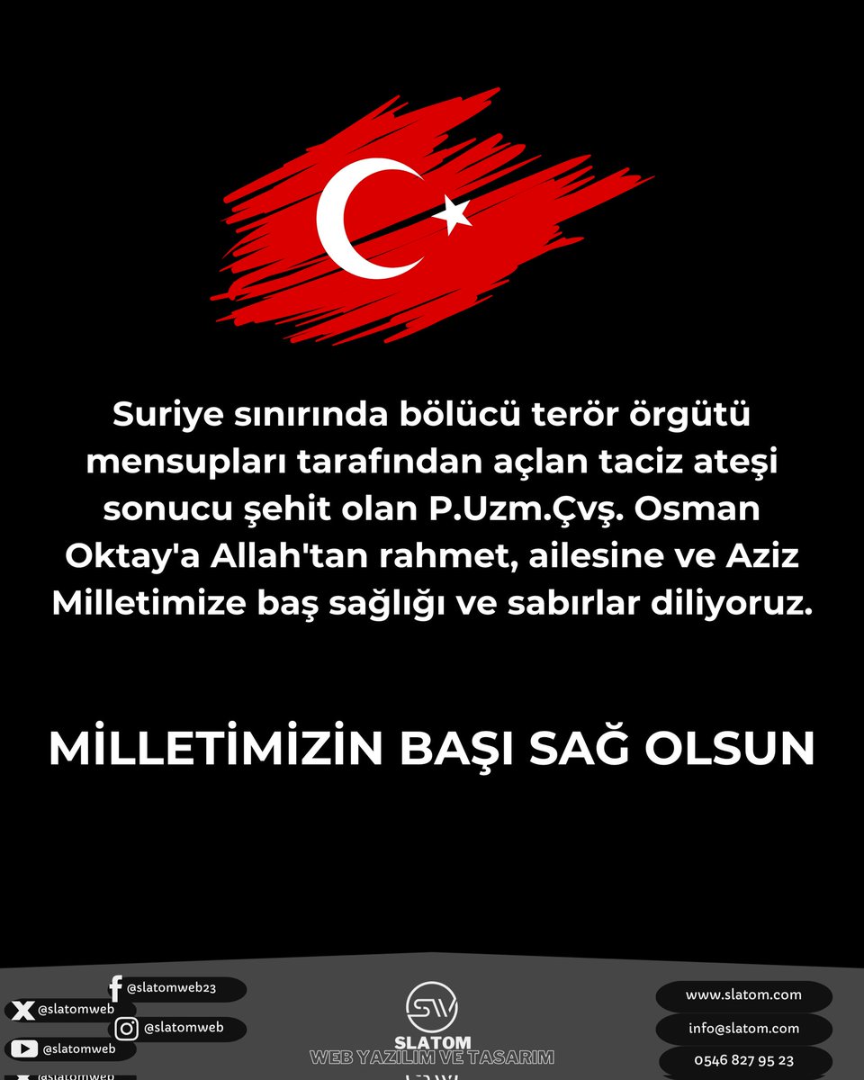 SlatomWeb's tweet photo. Şehit olan Mehmetçiğimiz P. Uzm. Çvş. Osman Oktay’a Allah’tan rahmet, ailesine ve yakınlarına sabır dileriz. 

Başımız sağ olsun 🇹🇷 https://t.co/cTKthylAlD