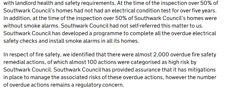 Peter Apps (@peteapps) on Twitter photo Southwark Council - London's largest council landlord - has 50% of its homes without smoke alarms and 2,000 fire remedial issues outstanding. 
Utterly damning anywhere, but especially in the borough which lost six residents to the Lakanal House fire in 2009 Southwark Council - London's largest council landlord - has 50% of its homes without smoke alarms and 2,000 fire remedial issues outstanding. 
Utterly damning anywhere, but especially in the borough which lost six residents to the Lakanal House fire in 2009