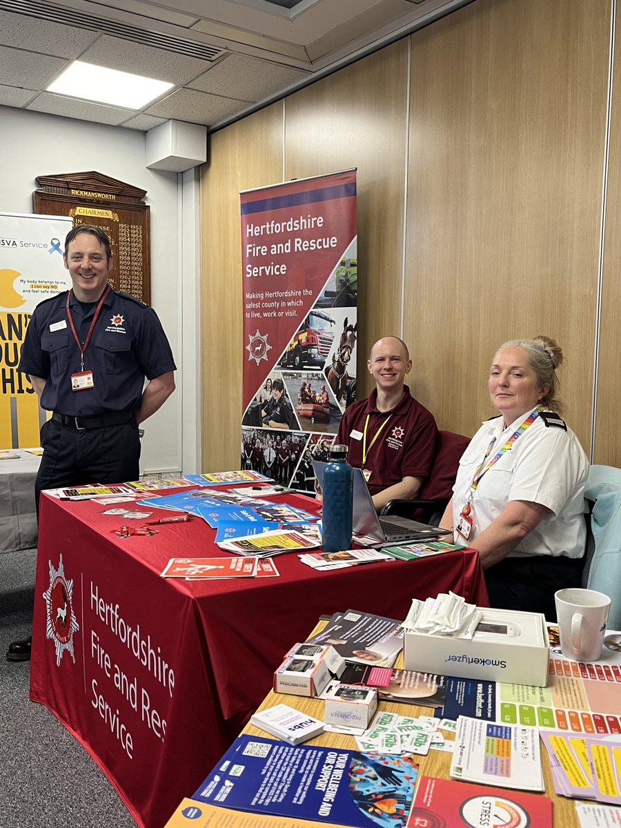 Rickmansworth Firefighters and Fire Prevention Officers working with our partners today at Three Rivers Community Safety Conference to ensure the safety of our communities.