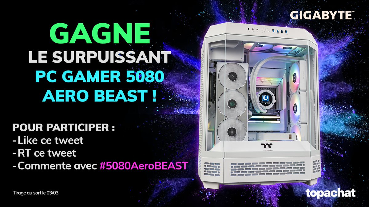 🎁 Concours 
Gagne le surpuissant PC Gamer 5080 AERO BEAST de 4000€ ! 🔥

Pour participer
☑ Like ce tweet
☑ #RT ce tweet
☑ Commente avec #5080AeroBEAST

Participe aussi sur TikTok, Insta, Discord, FB et Threads !
🍀 TAS le 03/03