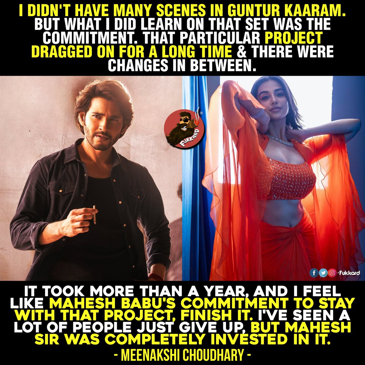 Fukkard's tweet image. #MeenakshiChaudhary about #MaheshBabu  &amp;amp; #GunturKaaram