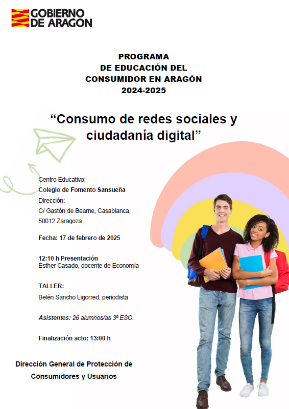 👩‍🏫 AGENDA FORMATIVA | El <a href="/colegiosansu/">Colegio de Fomento Sansueña</a> acoge el taller "Consumo de redes sociales y ciudadanía digital". 📱🛜 Dirigido a alumnos de 3º ESO, con la periodista Belén Sancho Ligorrred. 

#EducaciónDigital #ConsumoResponsable