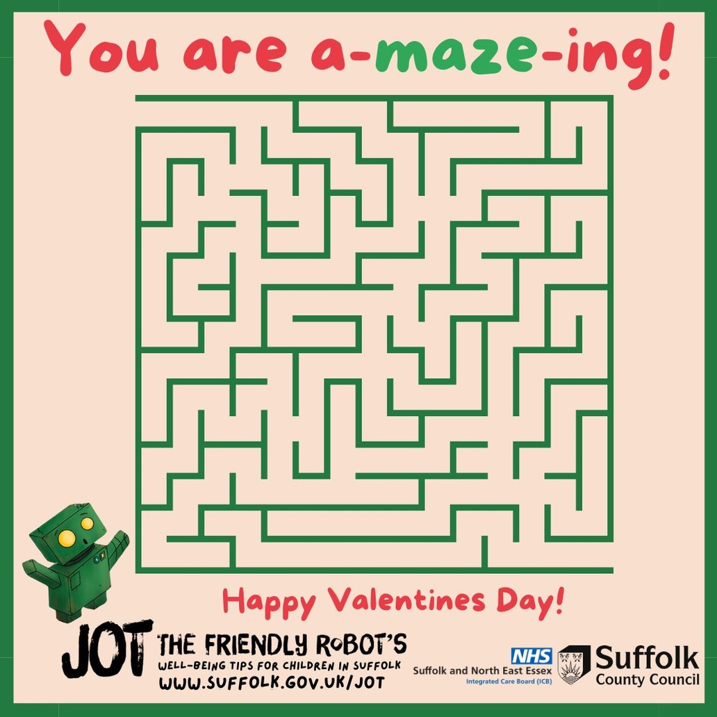 This Valentine's Day, let’s celebrate loving ourselves too! It’s not just about being kind to others, but also being kind to you. You are amazing! #JotTheFriendlyRobotsWellbeingTips