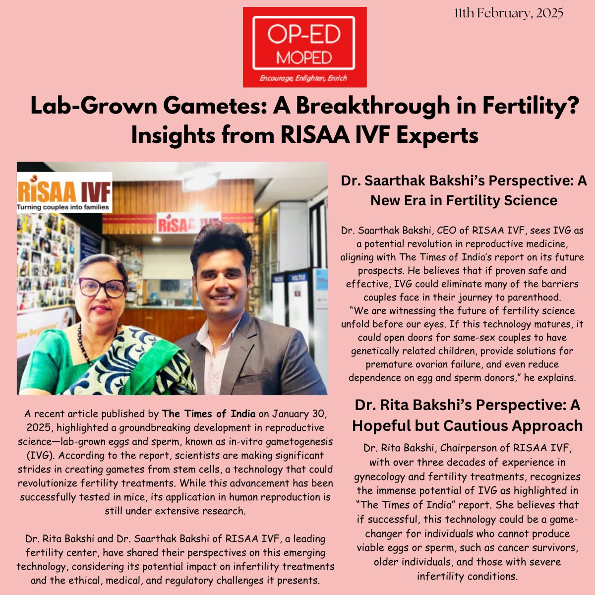 saarthak_bakshi's tweet photo. Could Lab-Grown Gametes Change Fertility Forever?" The Times of India explored this breakthrough, and @OpEdMoped  featured @dr_ritabakshi 's and my views on its potential and ethical considerations.

🔗 Read the full article here: 👉https://t.co/kDUQ4gulQe

#OpEdMoPed #RISAAIVF https://t.co/5KPpOWxWIr