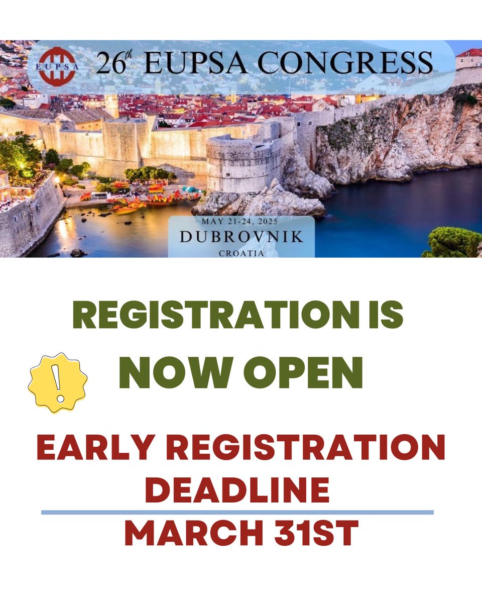 EupsaSurgeons's tweet image. Registration is OPEN for #EUPSA2025!
✅ Lower fees until March 31st 💰
✅ Pre-congress courses first come, first served 🎓
✅ Unmatched networking & top-tier science 🌍🏥
📍 Secure your spot today! 🔗 bit.ly/3II6yib @paolodecoppi @augusto_zani @Me4Ped