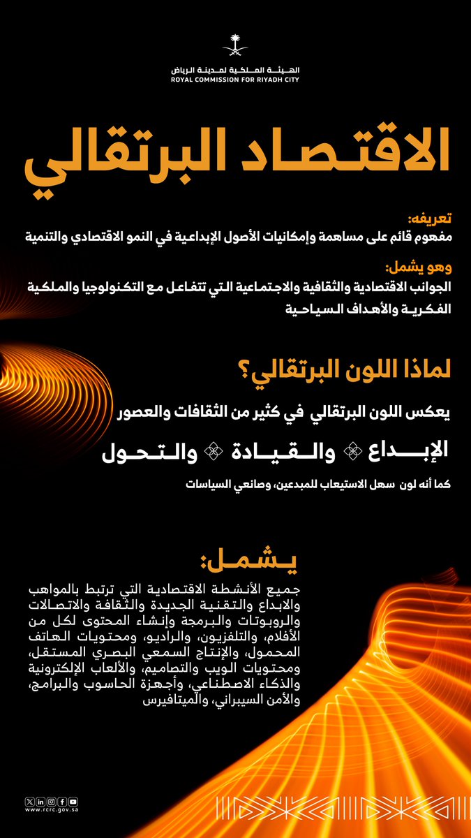 تعرف أكثر على الاقتصاد البرتقالي 🟠

#الهيئة_الملكية_لمدينة_الرياض
#الحي_الإبداعي #الاقتصاد_الإبداعي