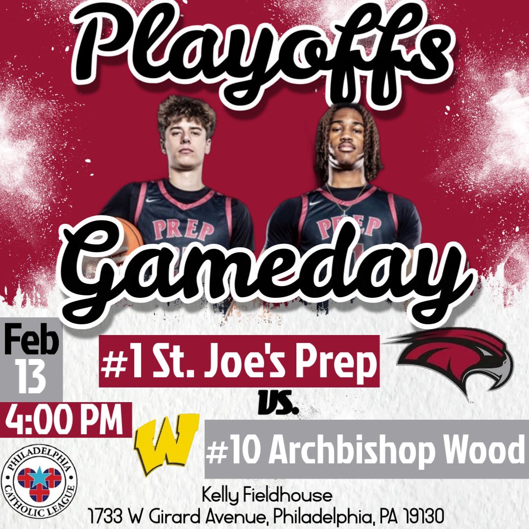 SJP_BB's tweet image. 🚨GAMEDAY🚨

PCL Quarterfinals
🏀 Record: 17-5 (12-1)
🆚 #10 Archbishop Wood
⏰ 4:00 pm
📍Kelly Fieldhouse at The Prep
🎟️ $10 at the door
📺 youtube.com/live/7e9oVrEYg…

#GoPrep #AMDG #BeAboutIt