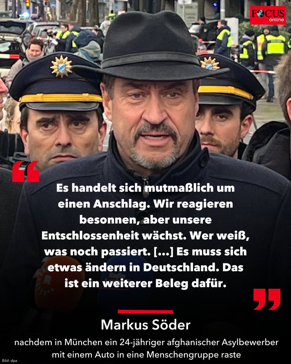 Markus Söder zeigt sich bestürzt über die Tat in #München: "Es ist einfach schlimm." Gleichzeitig dankt er den Einsatzkräften für ihr schnelles Eingreifen: "Wir danken der Polizei, dass sie Schlimmeres verhindert hat."

Zum Liveticker: s.focus.de/26b3a90c