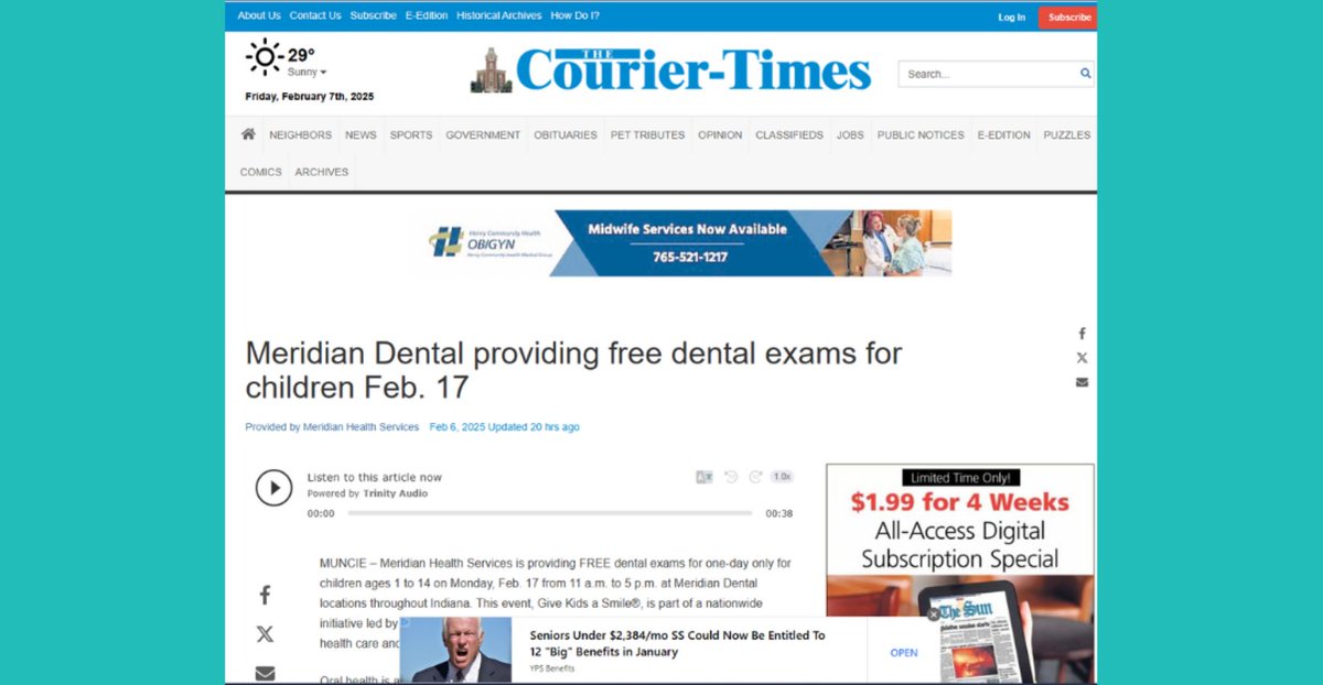 We’re thrilled to announce that our Give Kids a Smile event on Feb 17th is being featured in New Castle’s local news! 

Click here to learn more about the event: bit.ly/4hLaHSZ

Click here to find a nearby event location: bit.ly/3WvP5RH