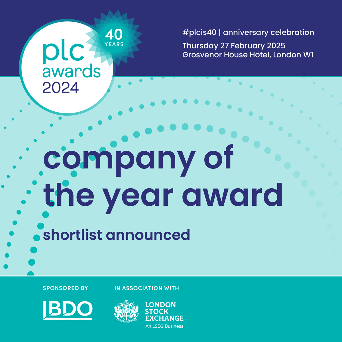 We're getting closer to revealing the winner of the Company of the Year Award, sponsored by berenberg, from this outstanding list of finalists - <a href="/3iplc/">3i</a> <a href="/BloomsburyBooks/">Bloomsbury Books UK</a> <a href="/Games_Workshop1/">Games Workshop</a> <a href="/GreggsOfficial/">Greggs</a> <a href="/RELXHQ/">RELX</a>  <a href="/RollsRoyce/">Rolls-Royce</a>. Roll on 27 February 2025! #plcis40 #shortlist #plcawards