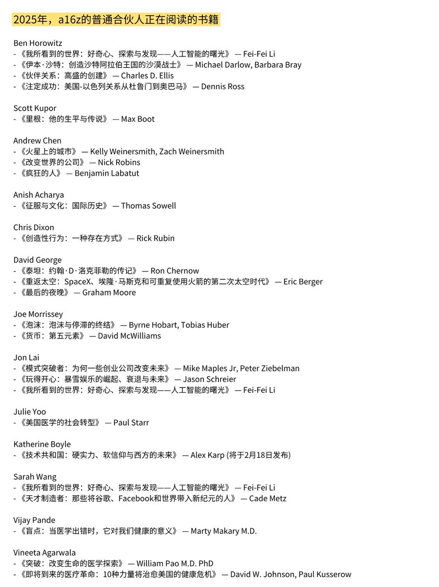 2025年，a16z普通合伙人推荐阅读的书籍
