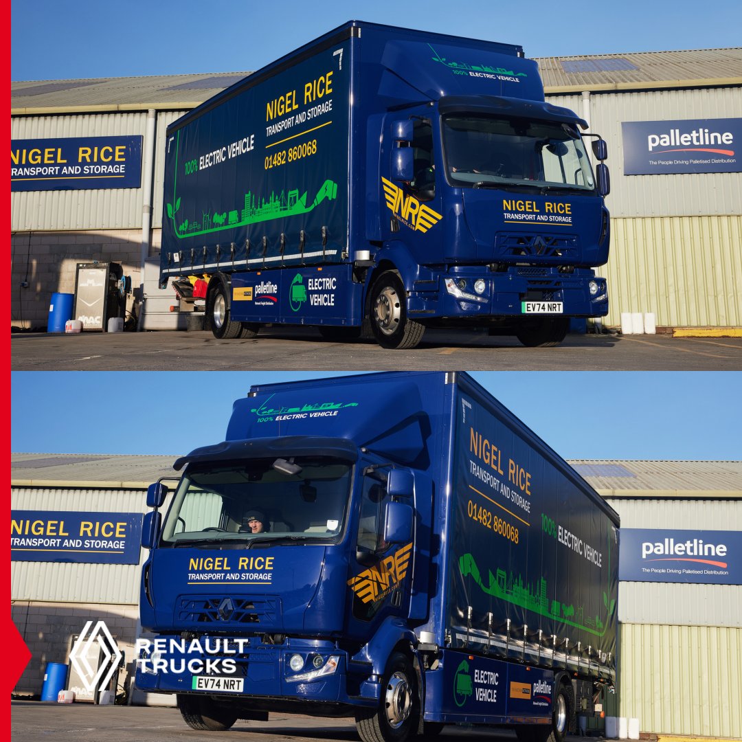 RenaultTrucksUK's tweet photo. Great news from Nigel Rice Transport &amp; Storage Ltd who has added its first electric Renault Truck to its fleet! 🌱

Chris Rice, Nigel Rice Transport &amp; Storage, said: 

🗣️ “We’re proud to lead the charge towards a cleaner, greener future."

#RenaultTrucks #DeliveringEfficiency https://t.co/LH1i5iuEo9